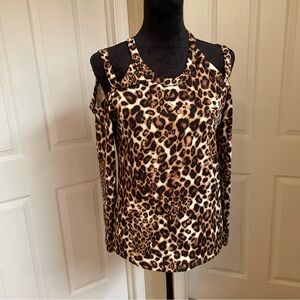 Leopard Print Cold Shoulder Top